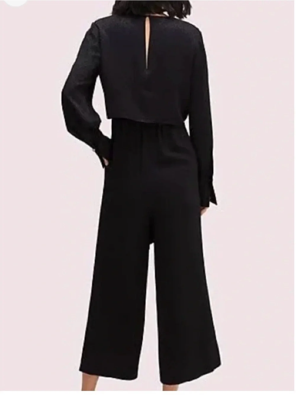 NWT kate spade Black Cropped Jumpsuit with Tie Waist tonal leopard pattern
